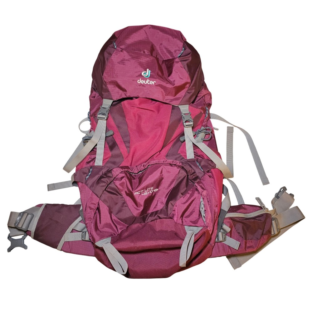 Deuter Act Lite 45+10 SL Womens Hiking Backpack Maroon Grey Aircontact VariQuick